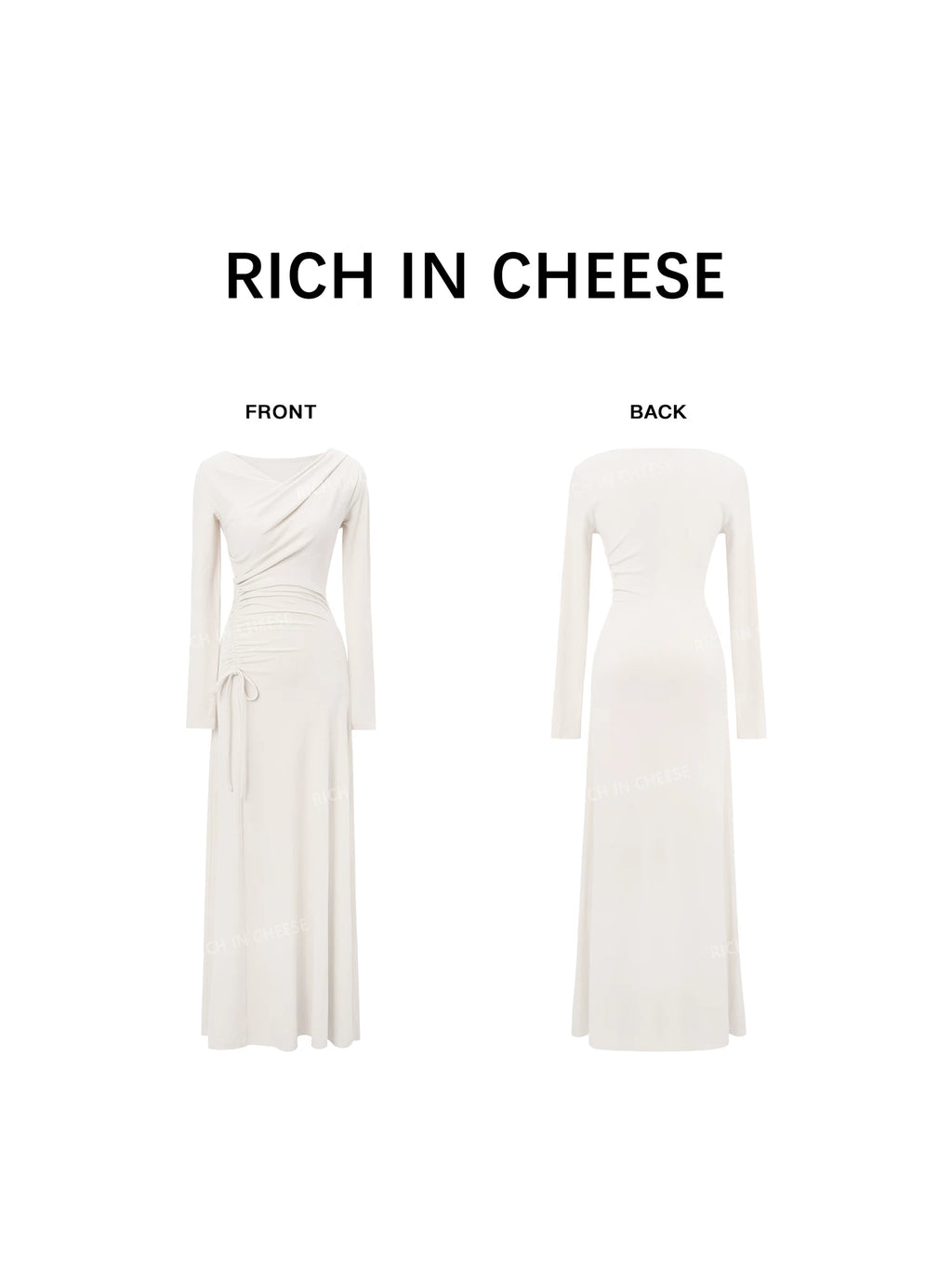 RICH IN CHEESE Swingneck Drawstring Long-sleeved Knitted Dress