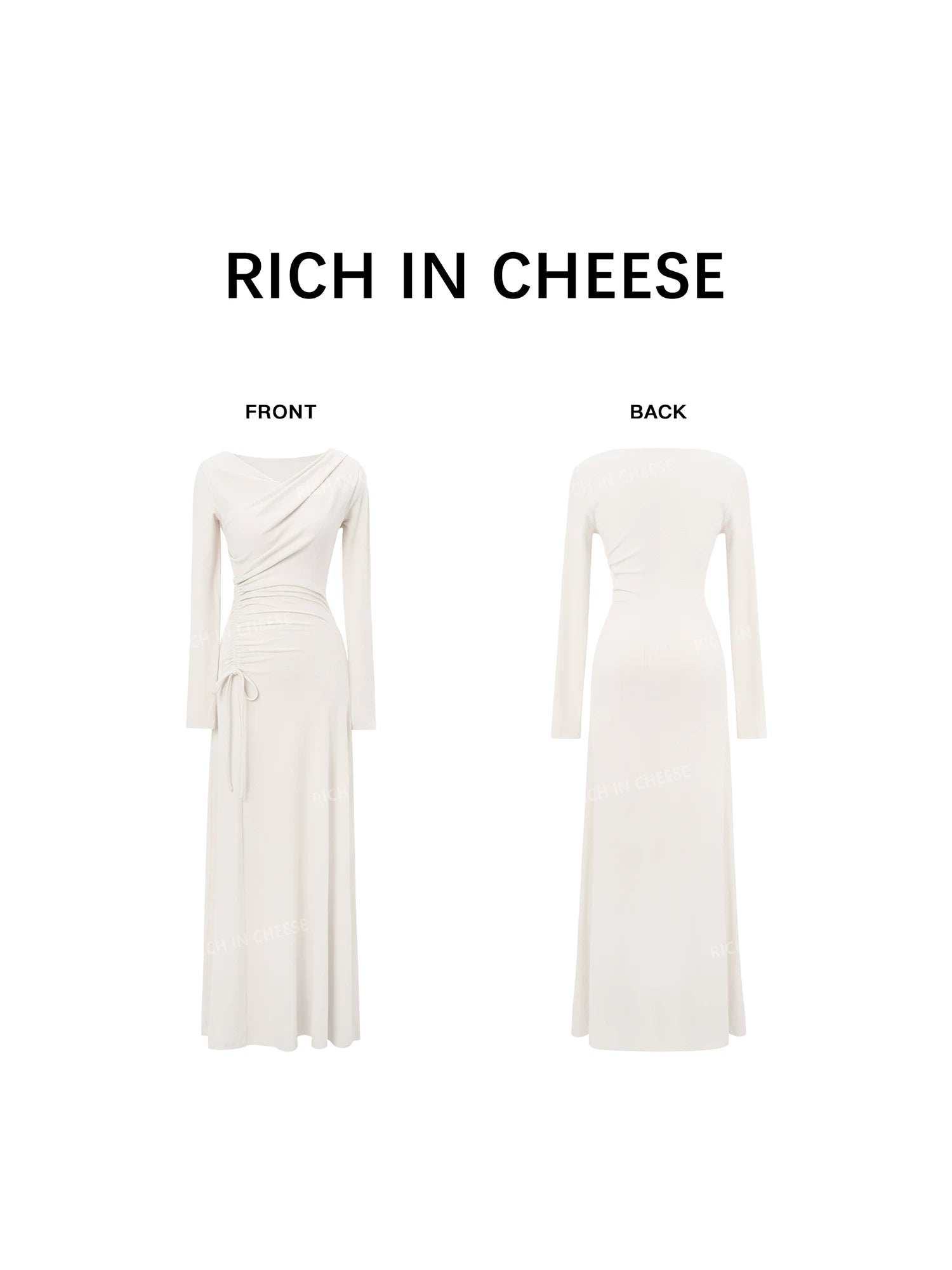 RICH IN CHEESE Swingneck Drawstring Long-sleeved Knitted Dress