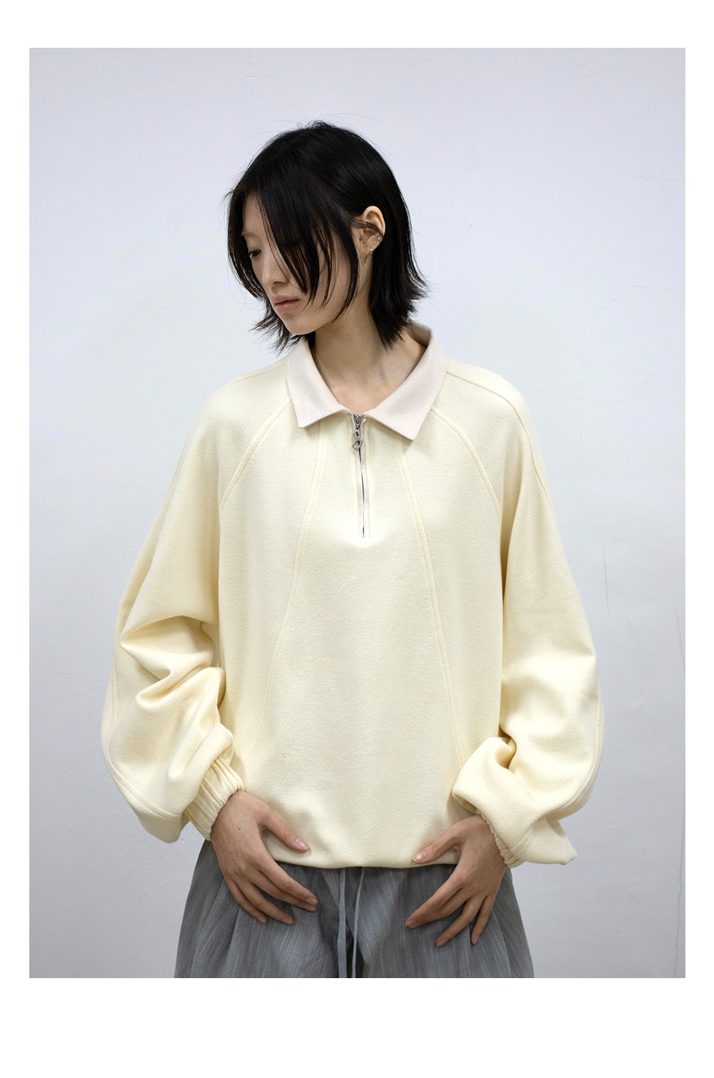 RELABEL Half Zipper Loose Lapel Long Sleeve