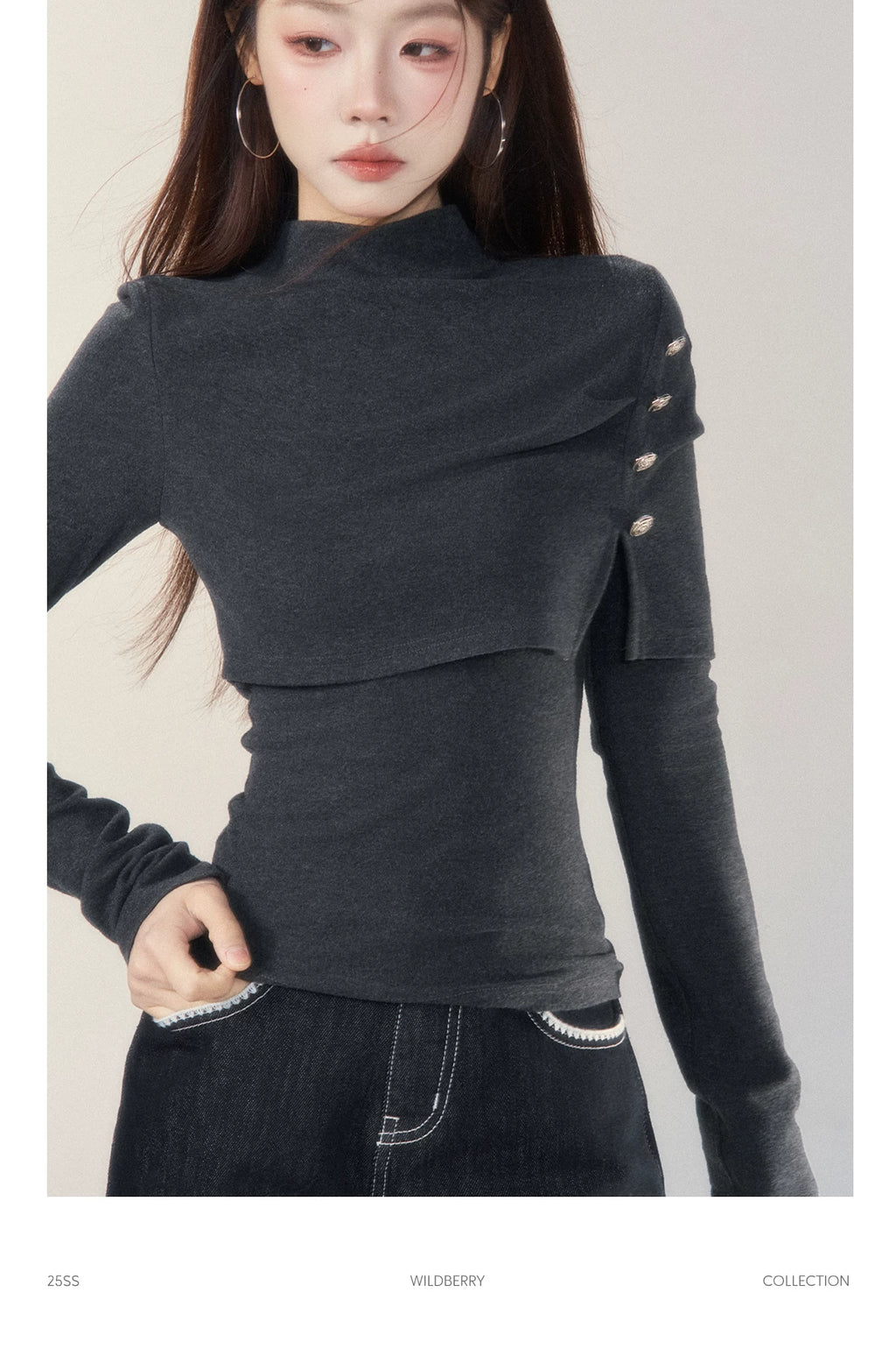 Wildberry Casual Semi-turtleneck Long Sleeve