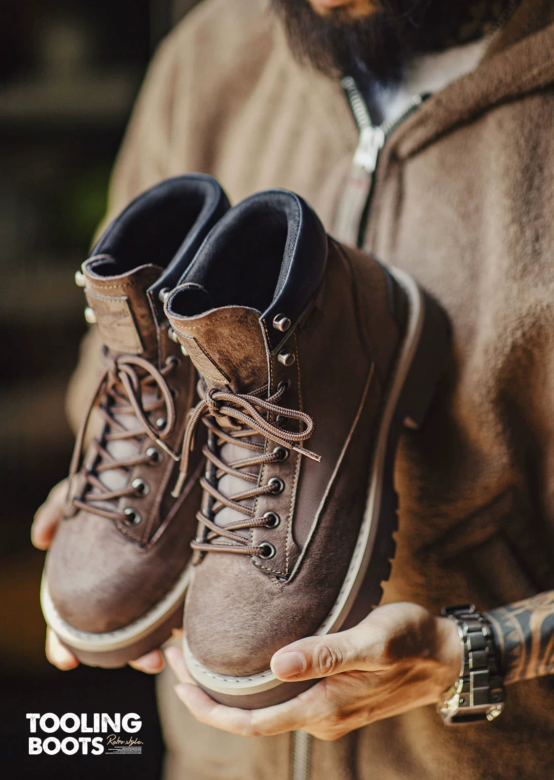 Maden Casual Vintage Leather Mountaineering Platform Martin Boots