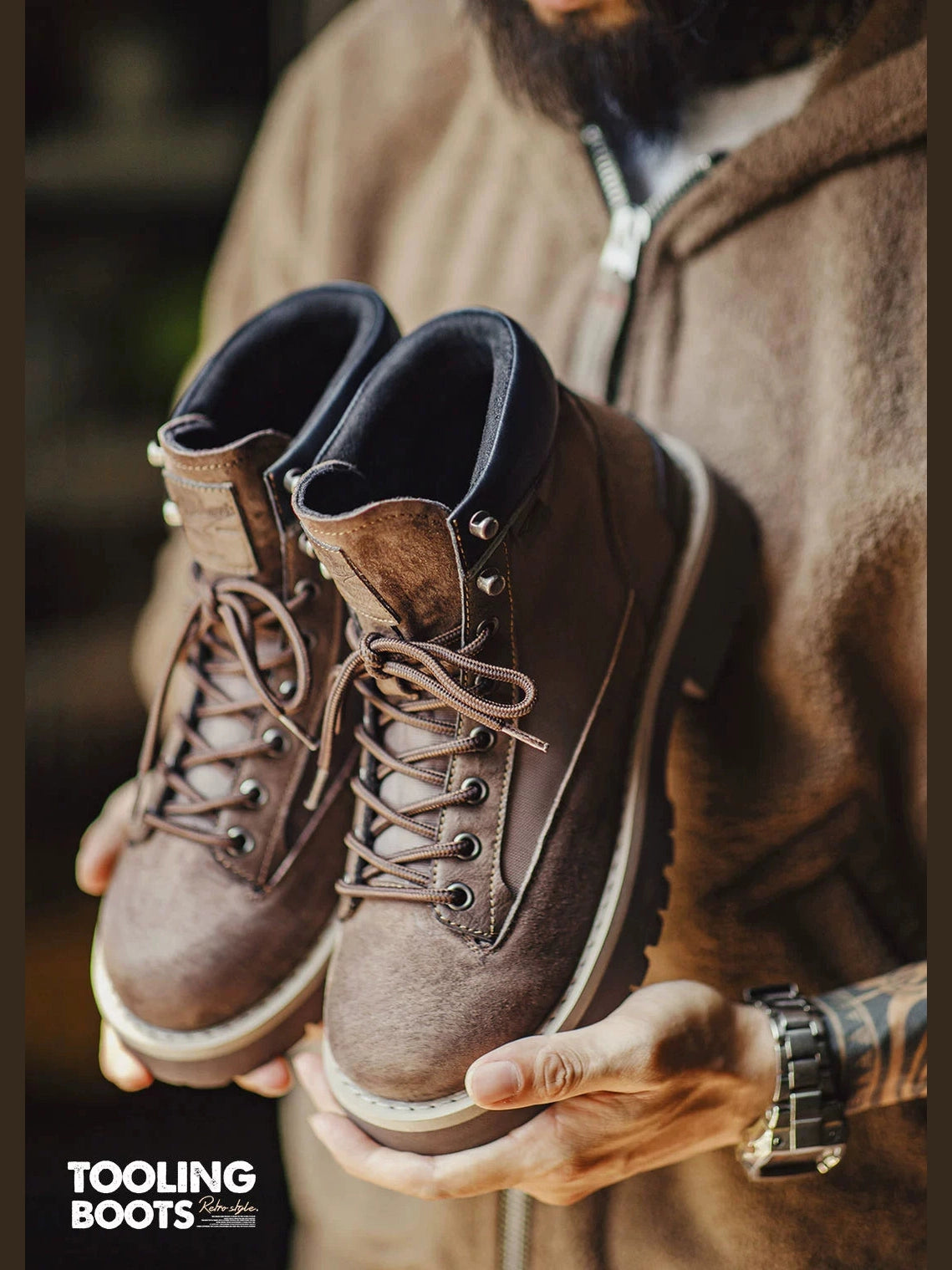Maden Casual Vintage Medium Top Leather Mountaineering Platform Martin Boots