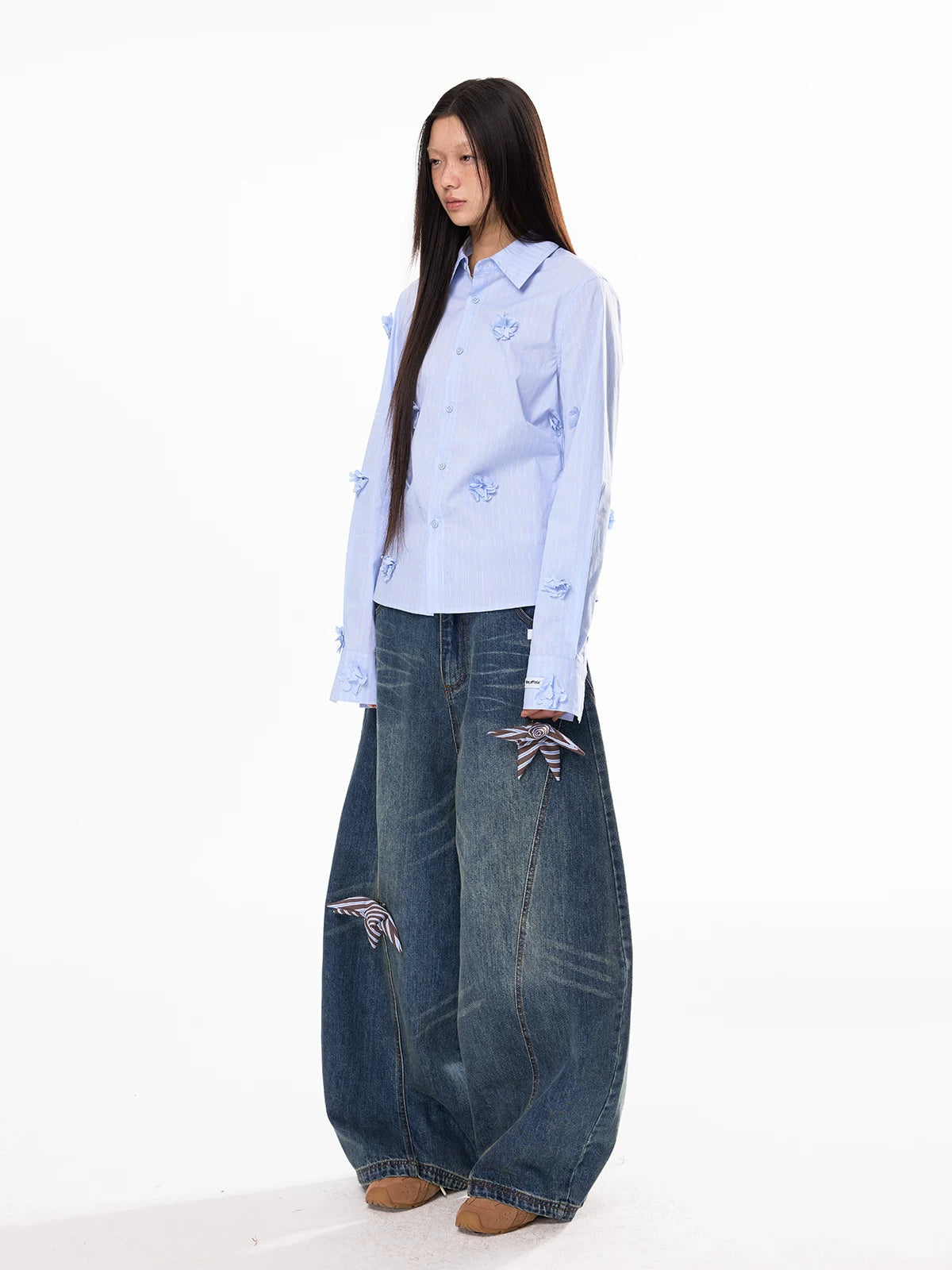 Jikoo Star Patch Straight Wide Leg Tooling Jeans