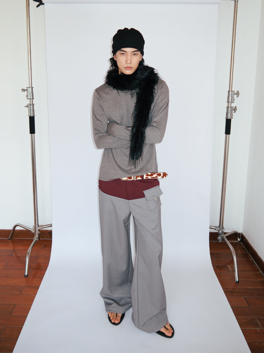 FUNKYFUN Color Matching Waistless Straight Loose Casual Trousers