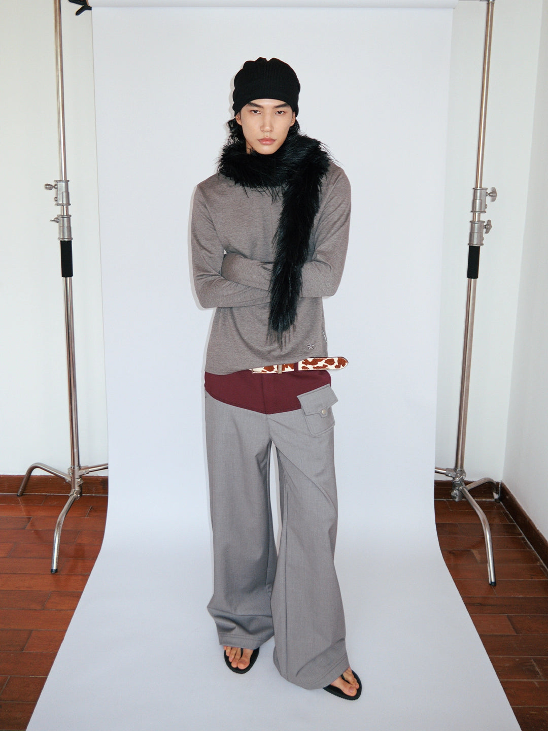 FUNKYFUN Color Matching Waistless Straight Loose Casual Trousers