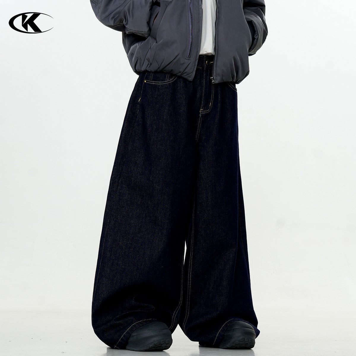 11KN Cleanfit Retro Dark Blue Loose Straight Casual Jeans