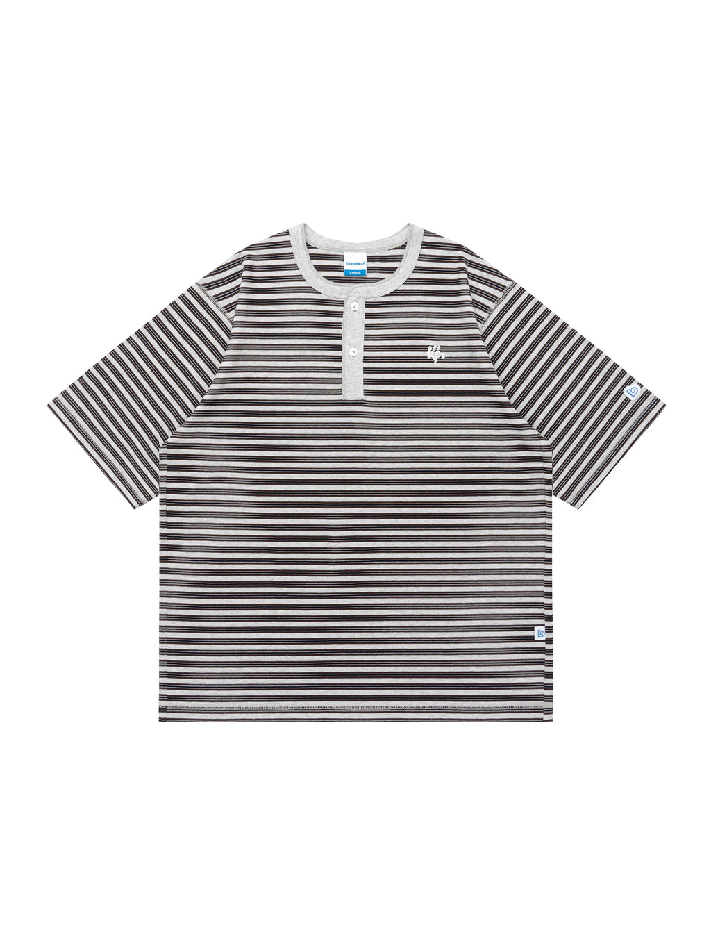 BENT IDEA Embroidery Henry Collar Striped Tee