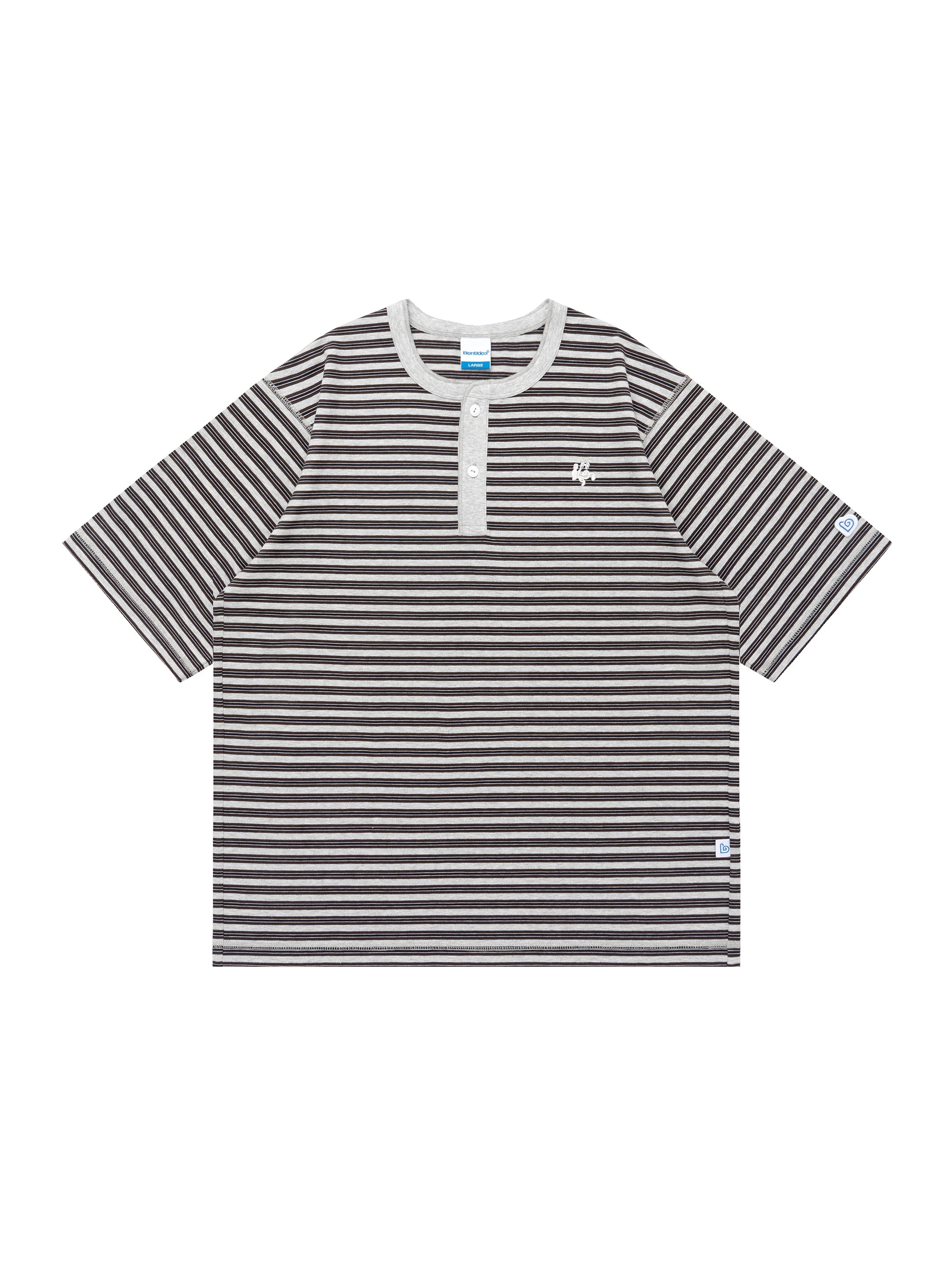 BENT IDEA Embroidery Henry Collar Striped Tee