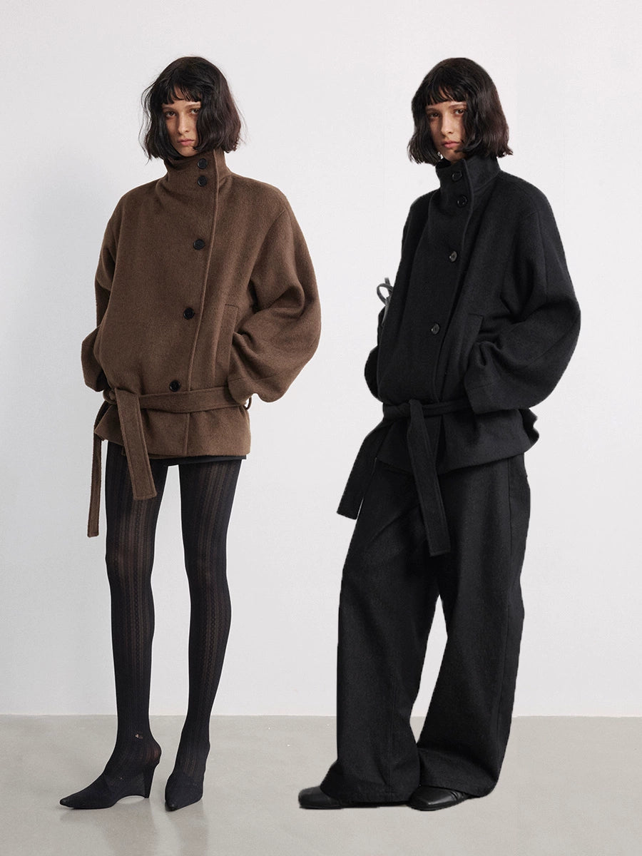 JCAESAR WOMEN Strappy Short Woolen Coat