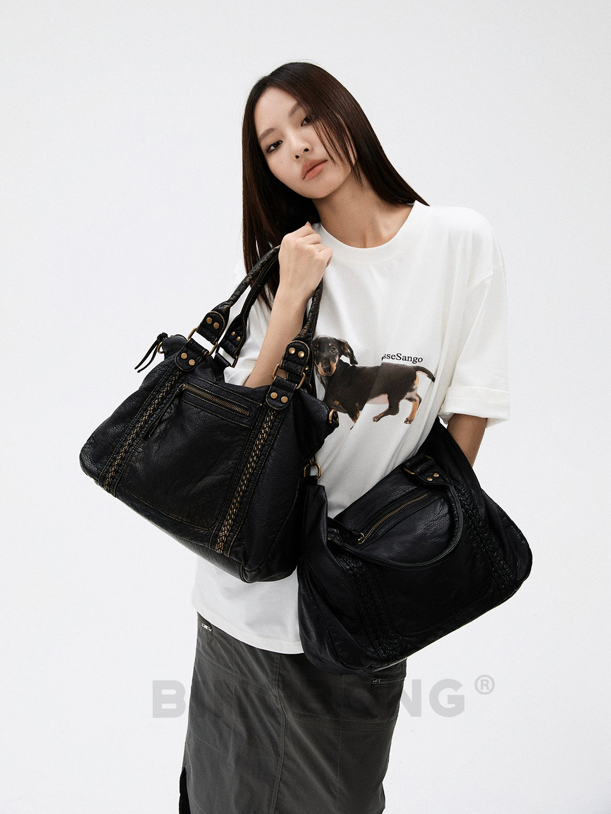 BINGBONG Retro Lazy Wind Large Capacity Messenger Tote Bag