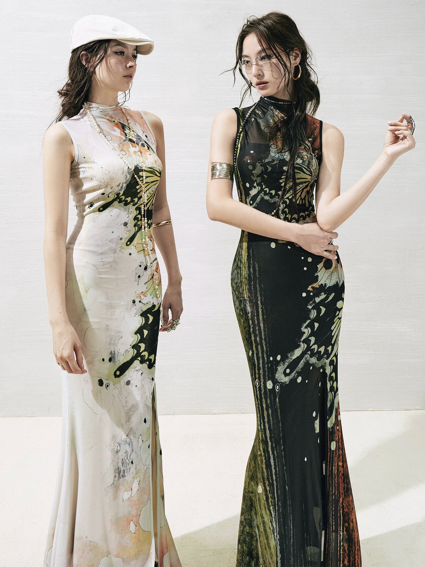 OfAkiva Nature Butterfly Print Slits Two Wear Dress