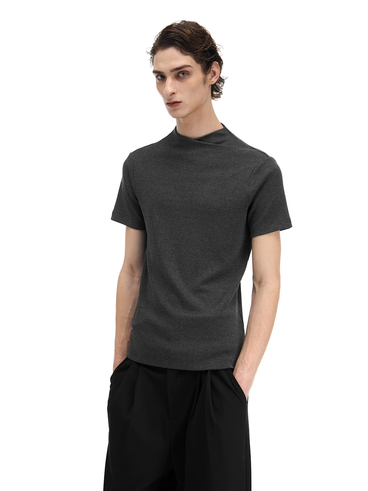 Slight Vogue Crossed Jumpcollar Straight Shoulder Knitted Slim Tee
