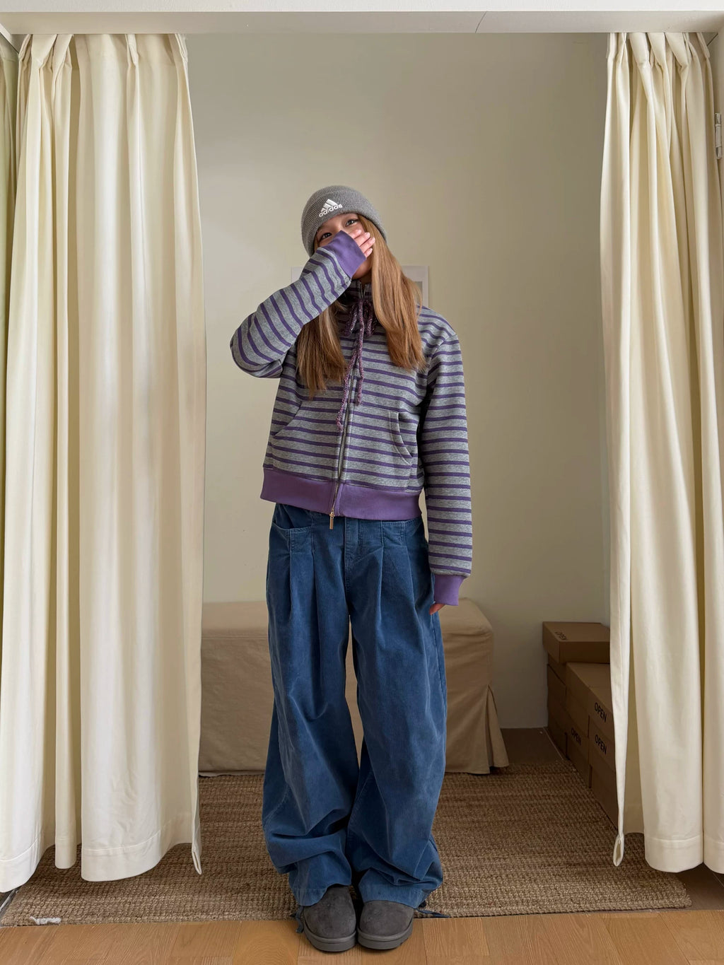 CCYE Striped Fleece Stand-up Neck Sweater Jacket