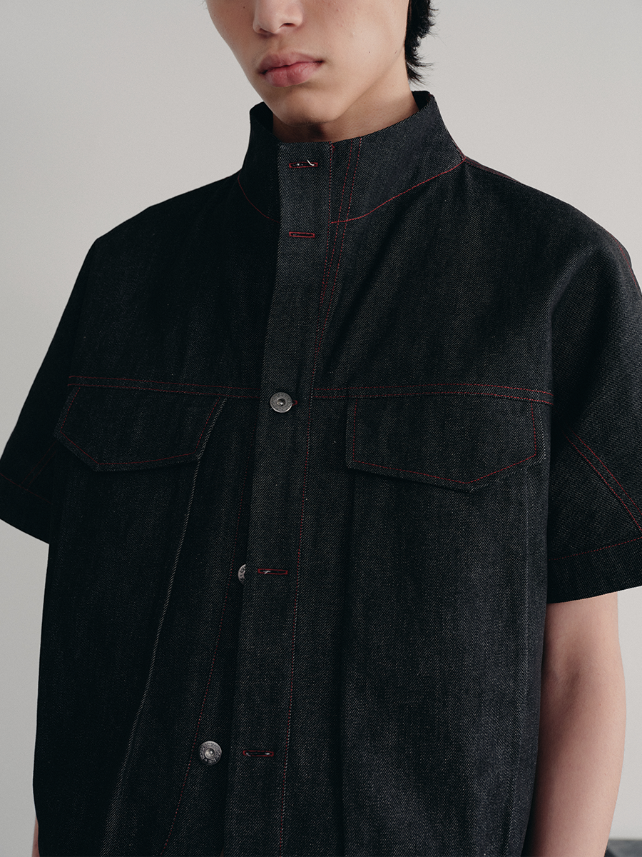 JCAESAR Stand-up Collar Red Line Original Cow Shirt