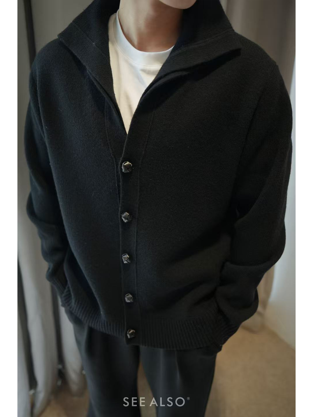 SEE ALSO Wool Handmade Cowhide Buckle Stand-up Neck Thickened Sweater Jacket