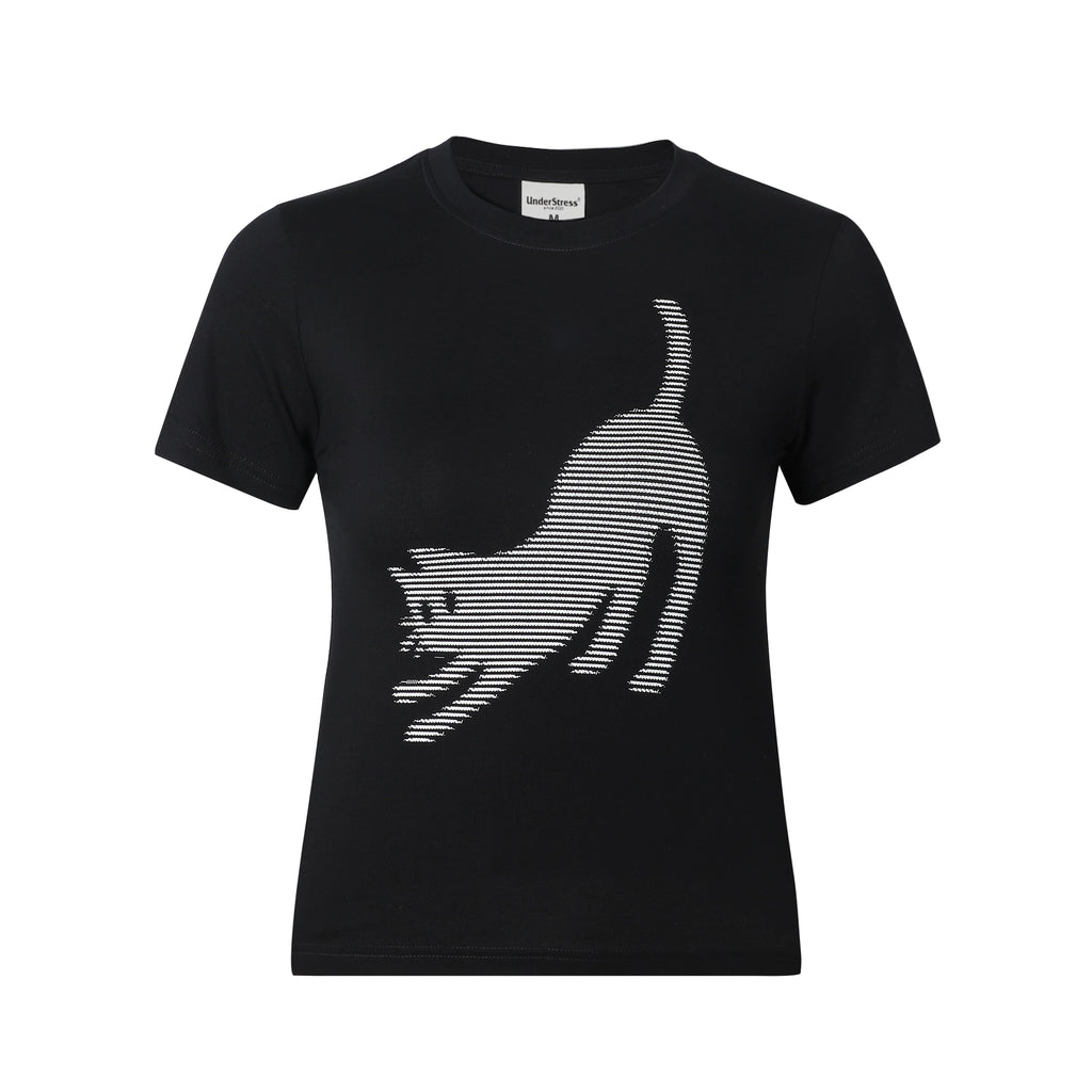 UnderStress Stretching Pixel Pussy Front Shoulder Print Tee