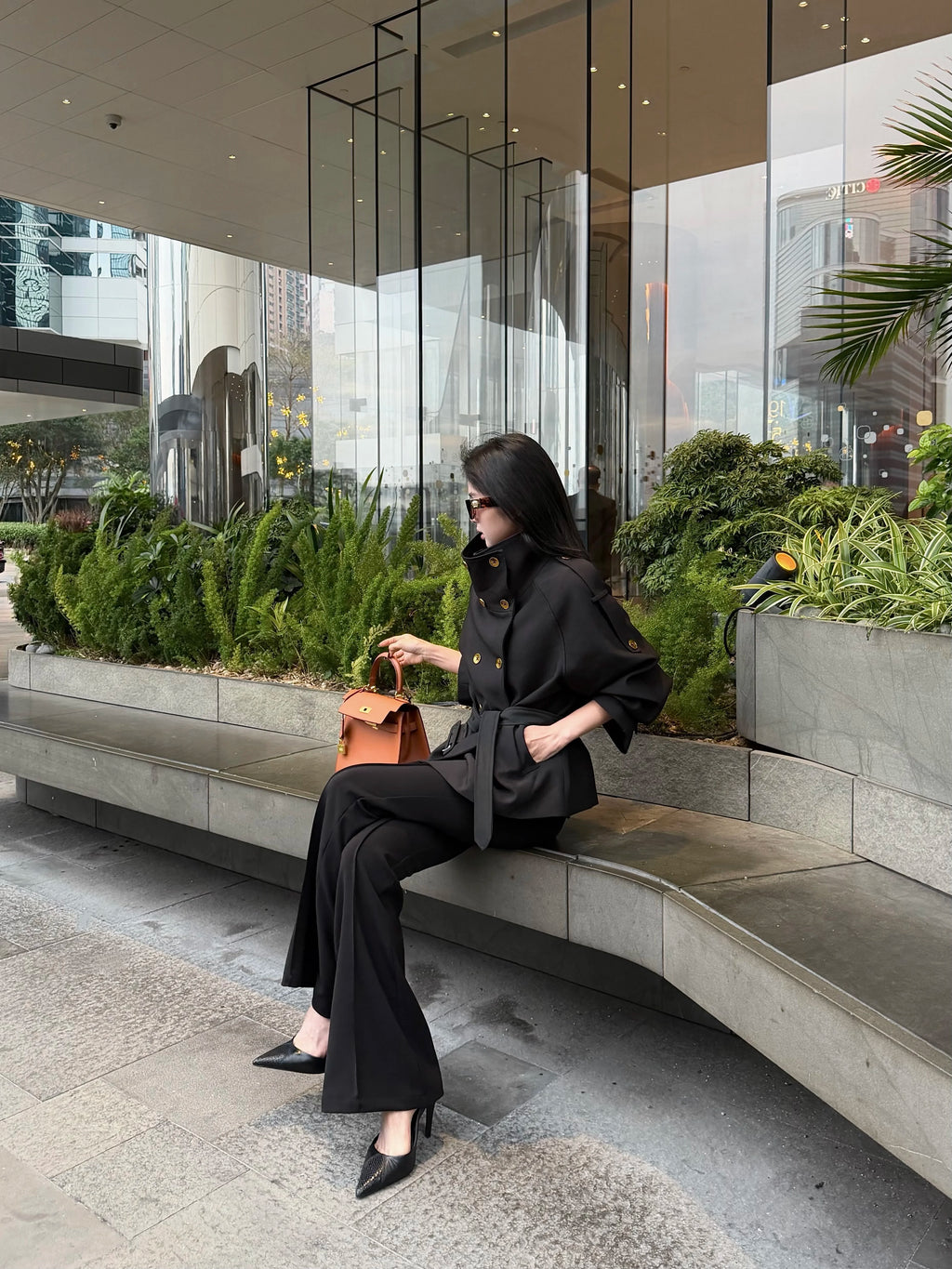 CHUYUQI Stand-up Collar Waist Double-breasted Trench Coat