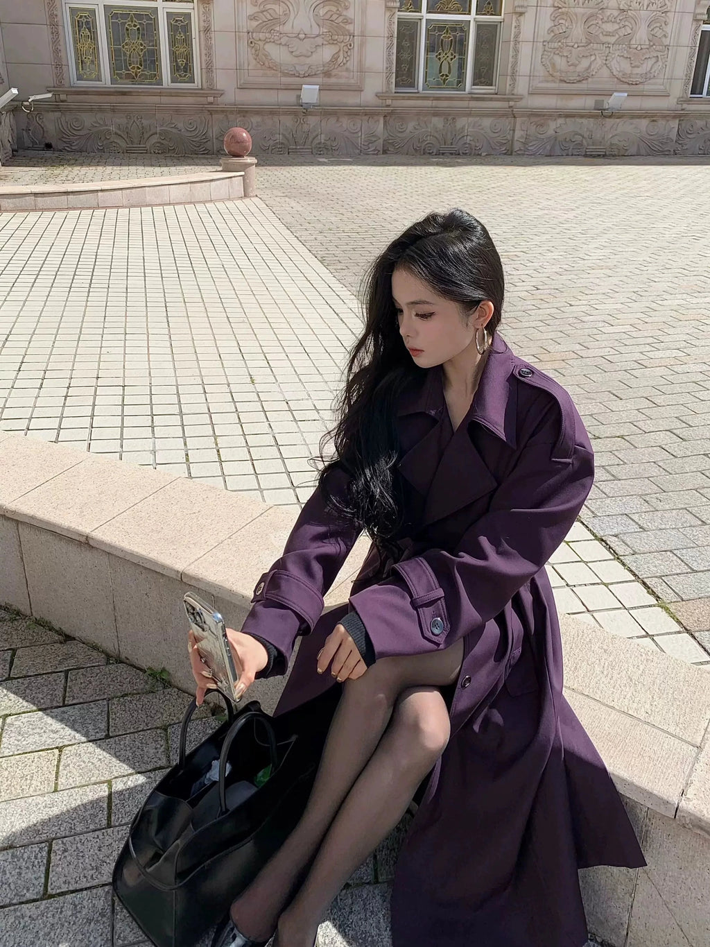 CHUYUQI Temperament High-end White Long Trench Coat