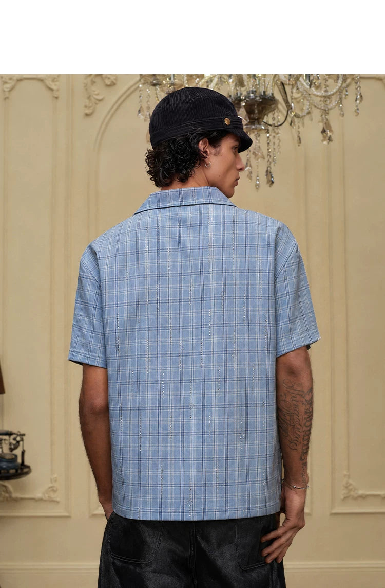 YADcrew Hot Diamond Plaid Light Luxury Short Sleeve Shirt