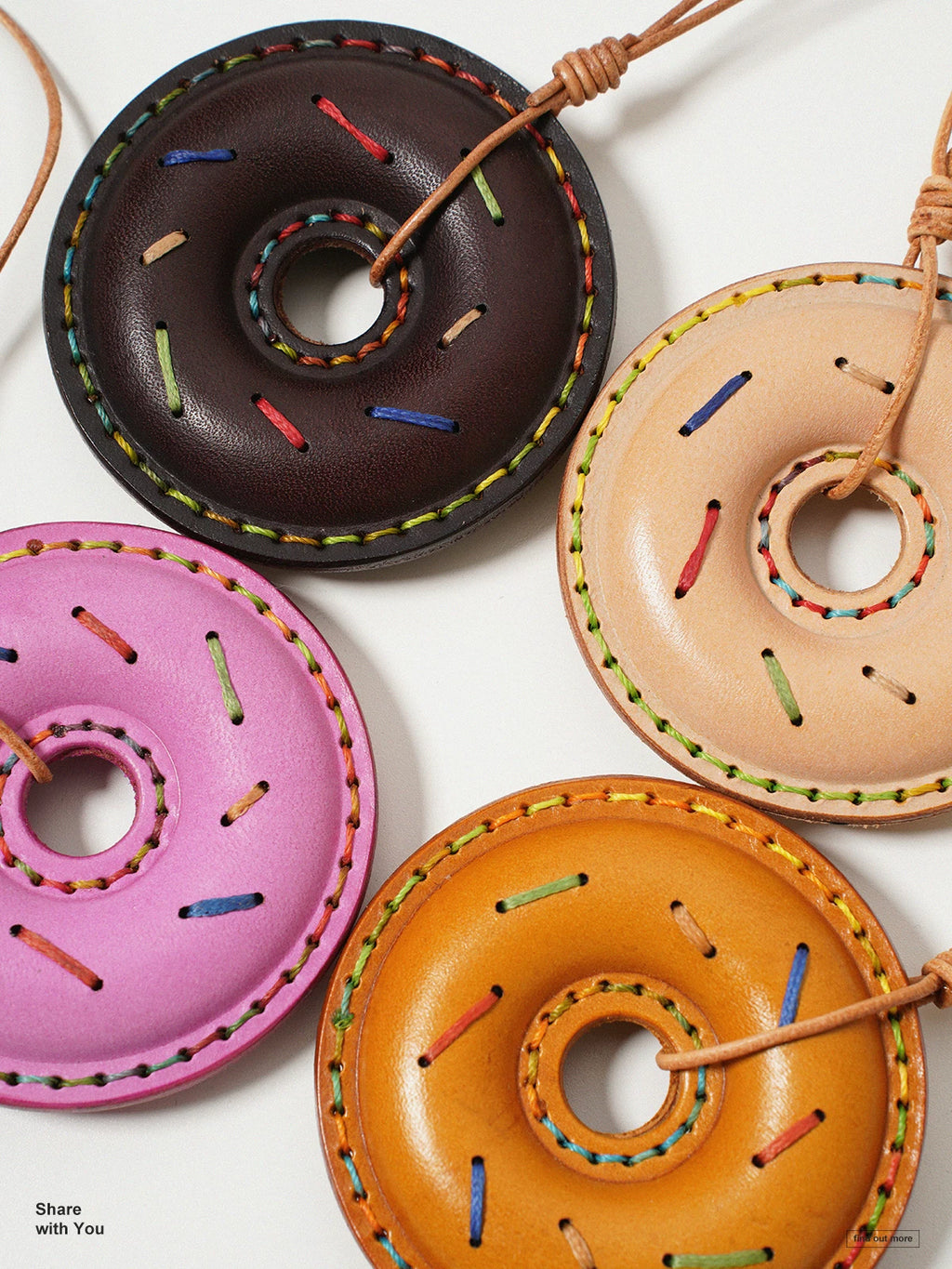 Momogigi fun food series, handmade custom retro vegetable tanned cowhide three-dimensional donut bag pendant