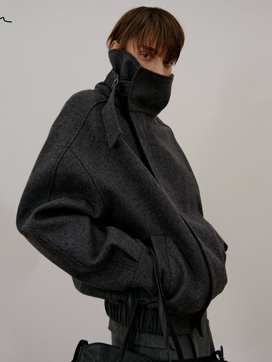 COLN Turtleneck Wool Short Woolen Coat