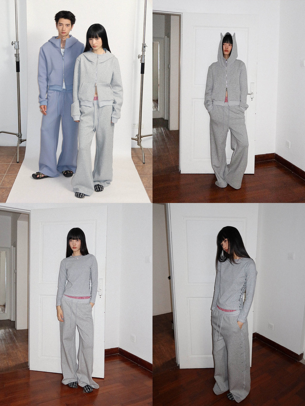 FUNKYFUN Loose-fitting Wide-leg Side-seam Pin-printed Casual Sweatpants