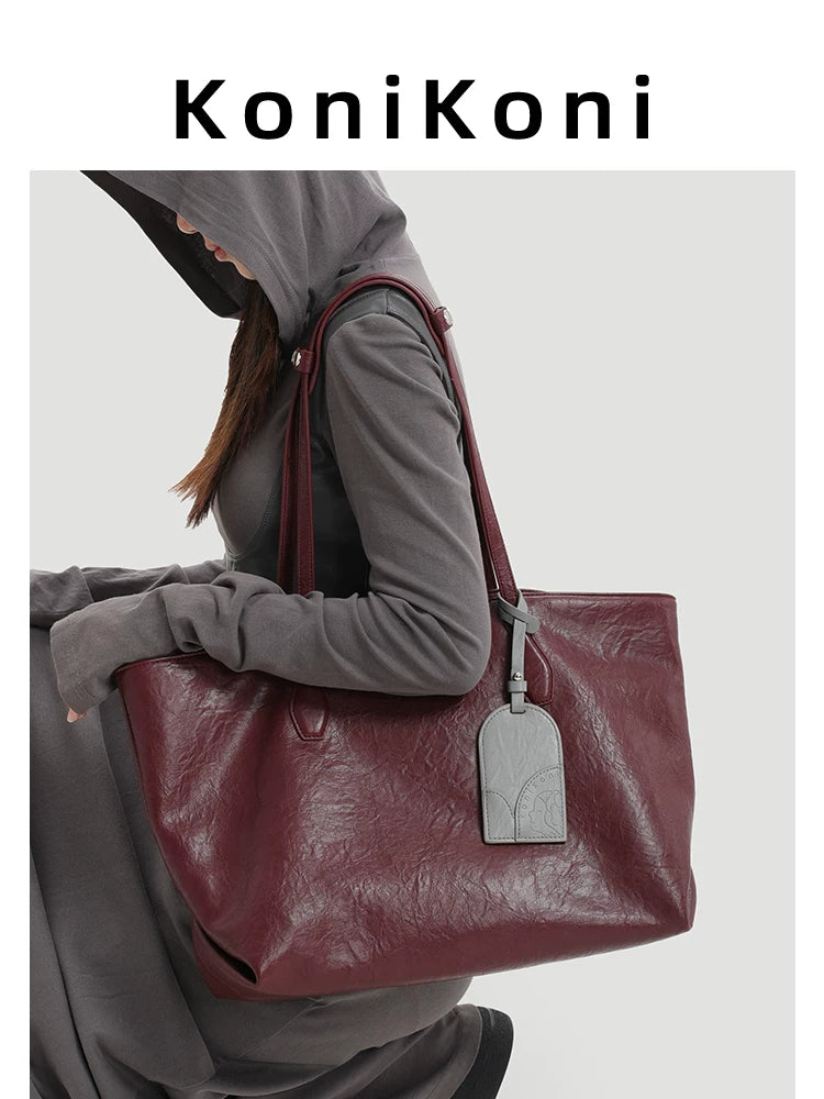KoniKoni Leather Large Capacity Shoulder Bag