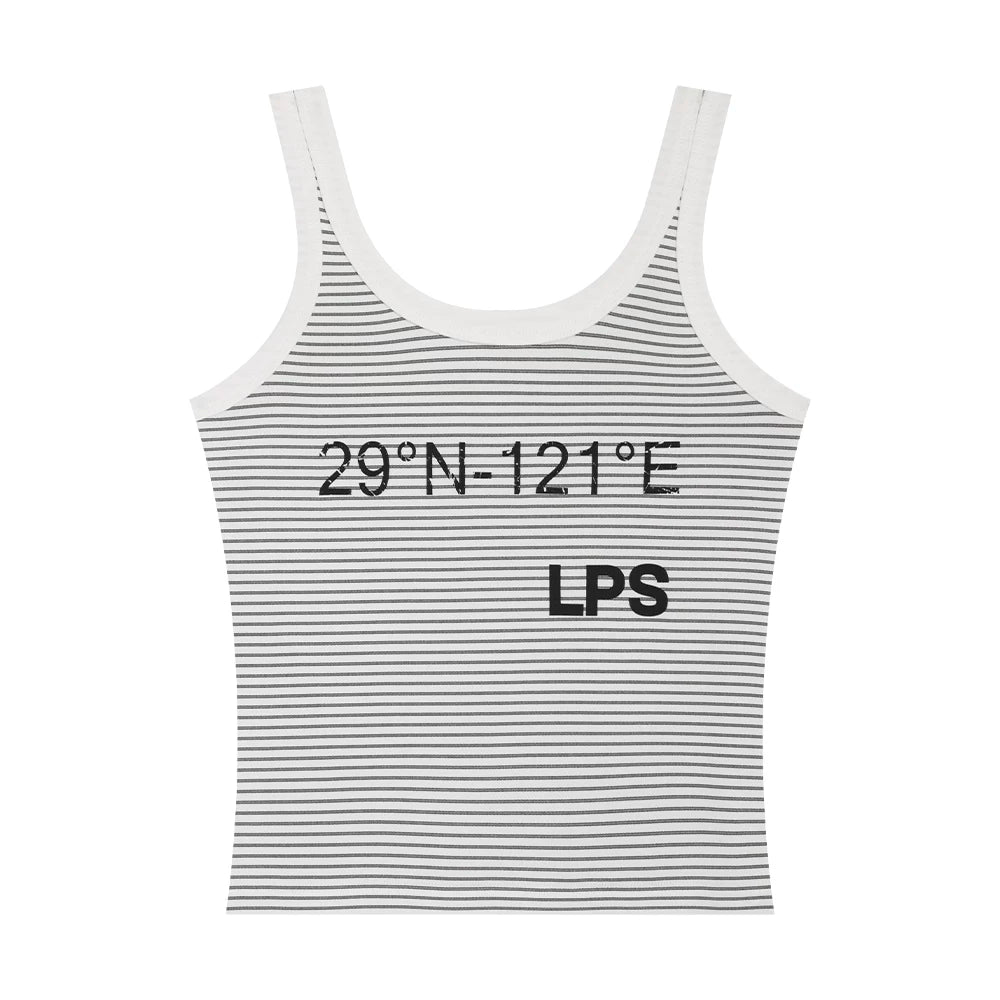 Loopsoon Letter Print Minimalist Striped Vest