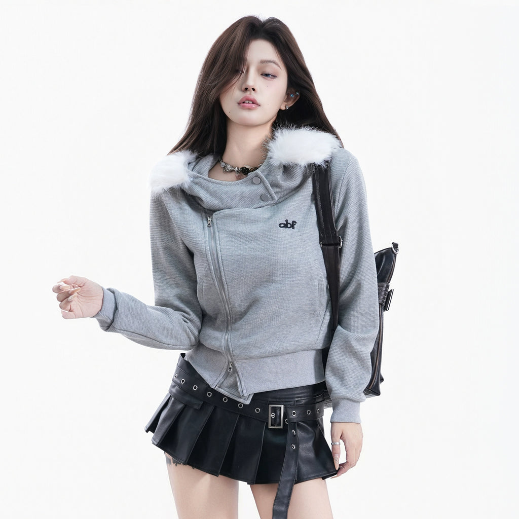 BF. BORFEND Fleece Removable Fur Collar Hooded Double-ended Zipper Jacket