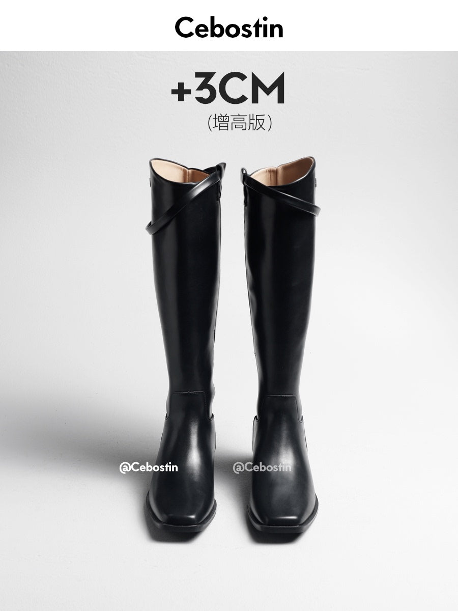 Cebostin Square Head Oblique Mouth 3cm Heightening Version Tall Boots