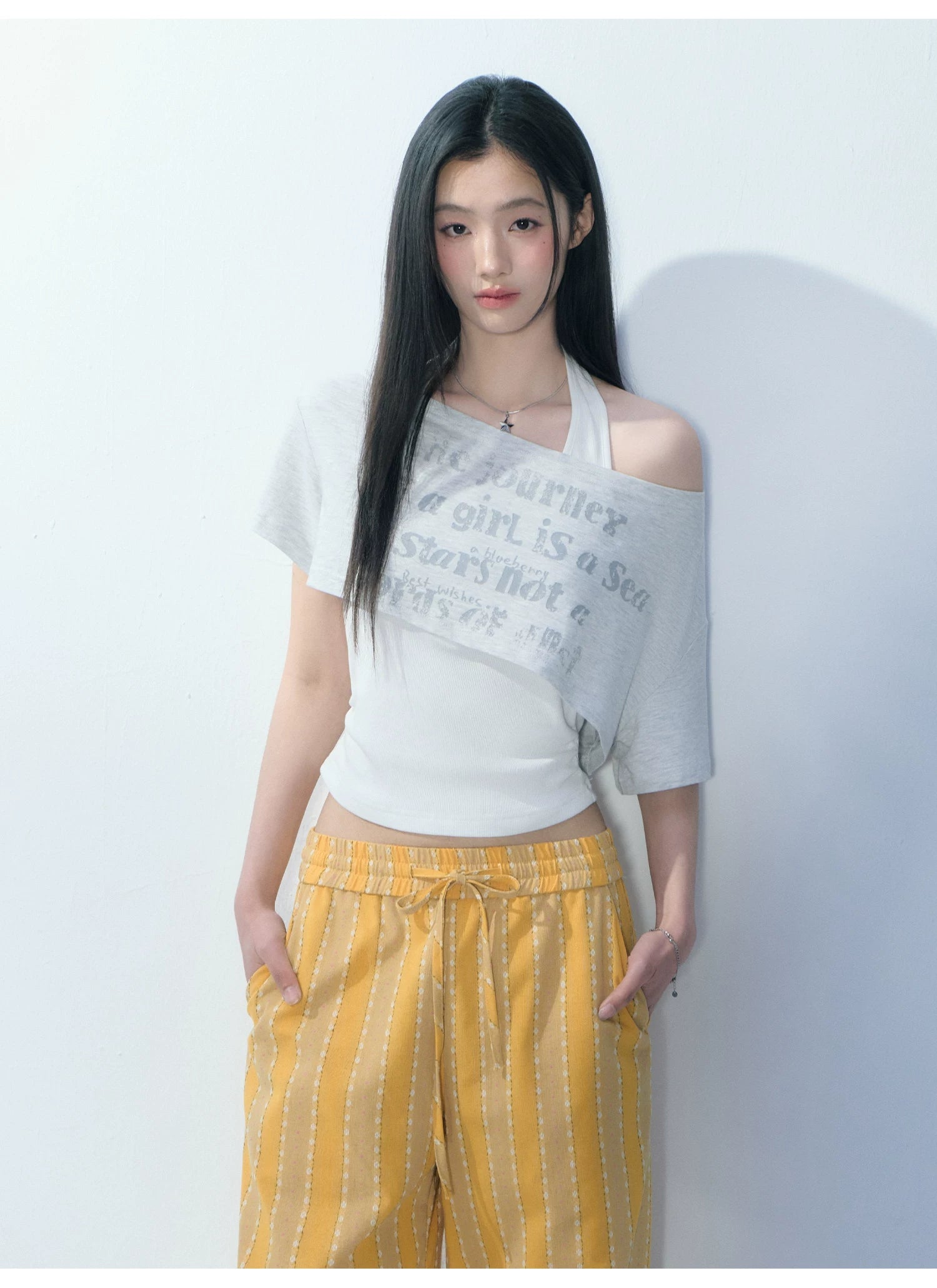 Ablueberry Slanted Shoulder Casual Versatile Tee