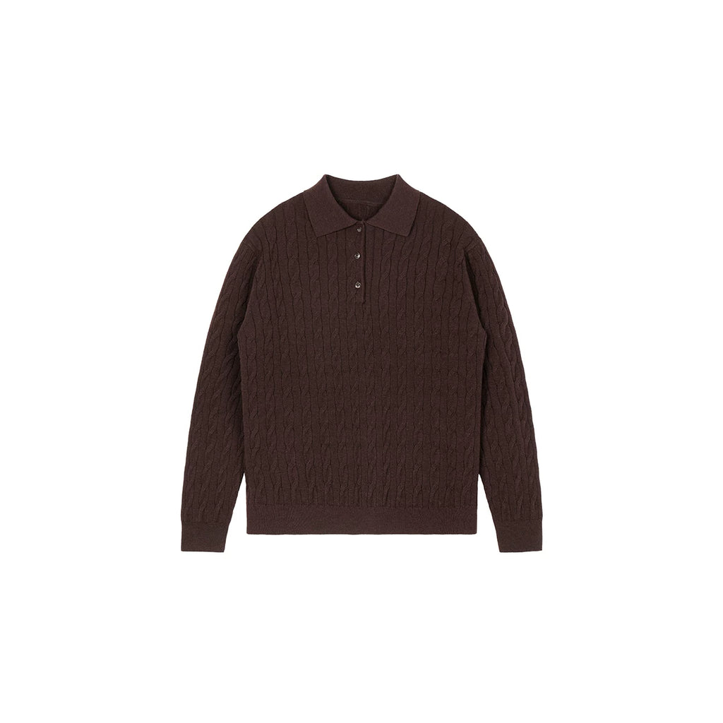 NO LOGO Wool Lyocell Twist Knitted Polo Shirt