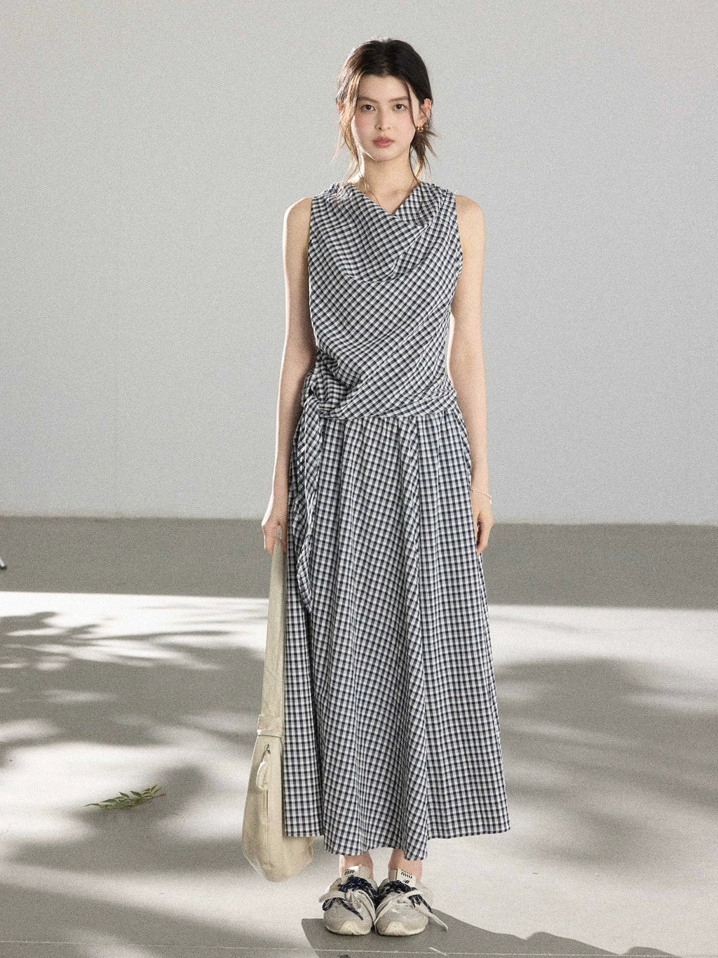 TYANG Plaid Sleeveless Vest Skirt Set