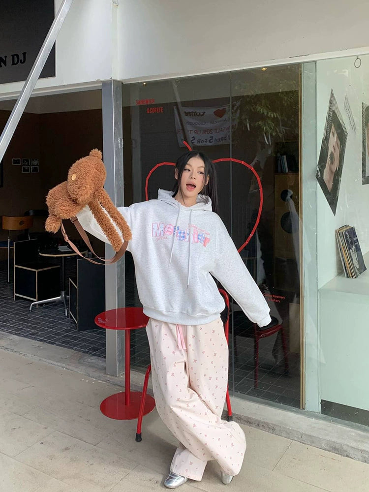 EAHO Lazy Style Floral Full Print Wide-leg Pants