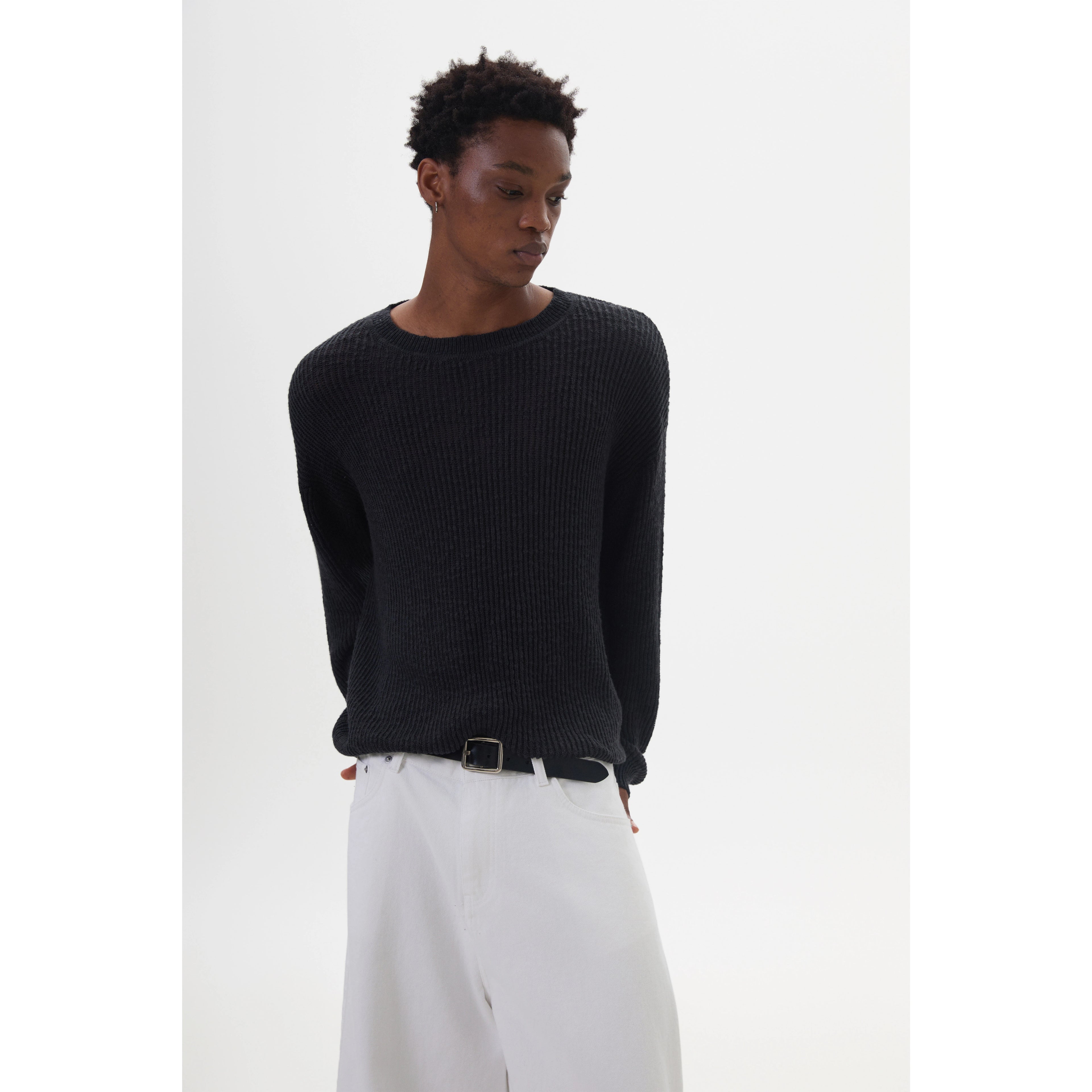 Anniehall Textured Slub Belly Yarn Sweater