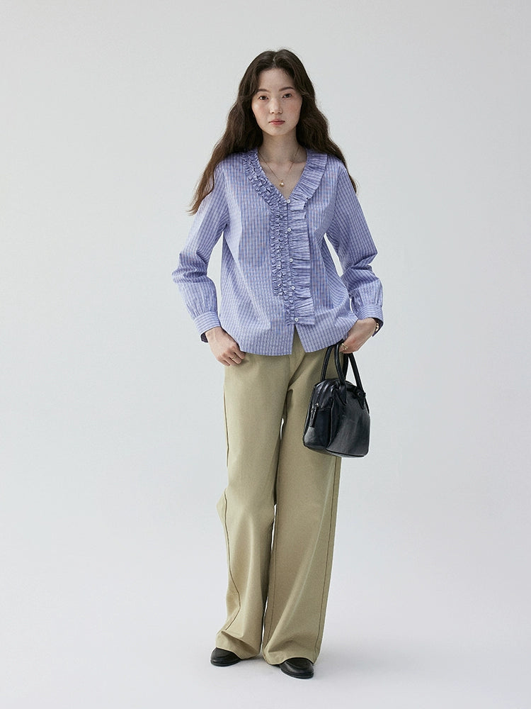 VOOE Fungus Edge V-Neck Checked Shirt