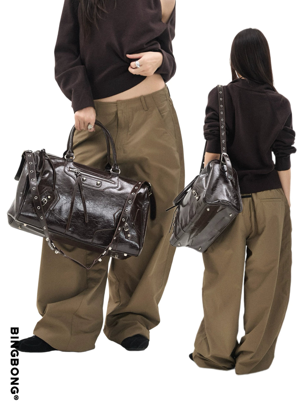BINGBONG Retro Glossy Large Capacity Messenger Bag