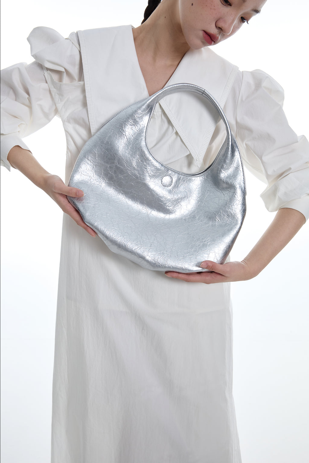 DirtySix Fuka bento bag soft pleated shiny leather shoulder underarm bag.