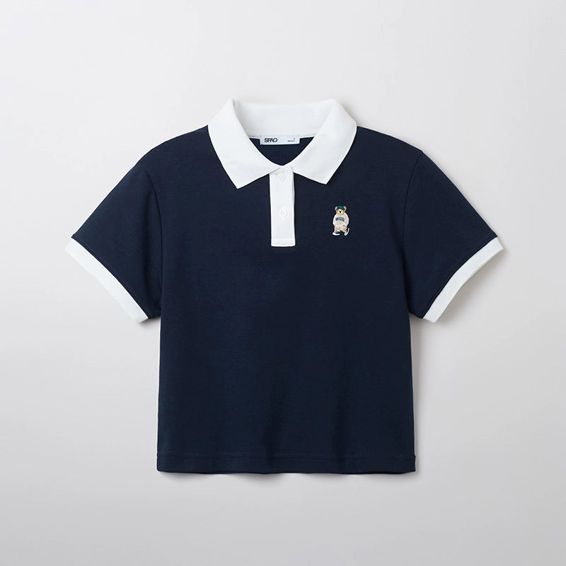 SPAO Women's Bear Woodie Lapel Short T-shirt SPHWF24G50