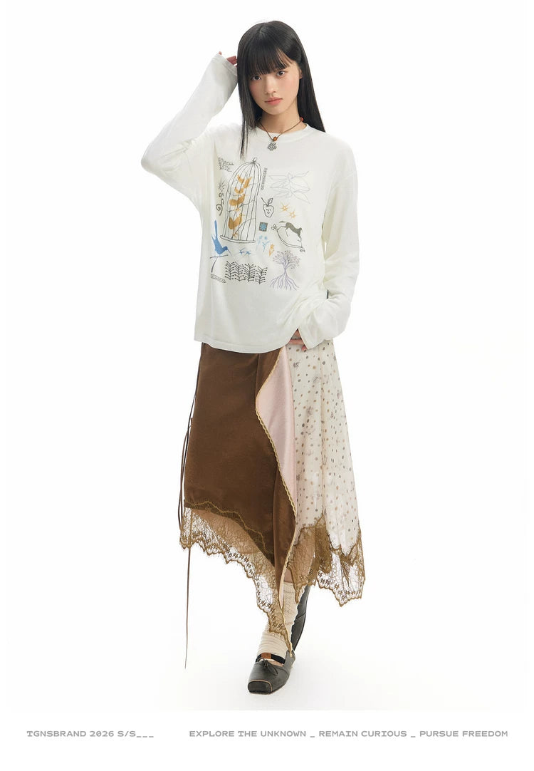 TGNS Stitched Lace Irregular Skirt