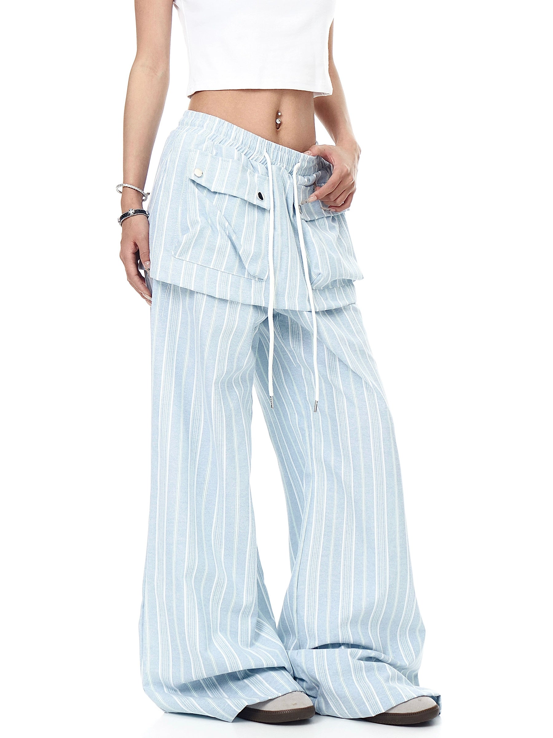 BLACKLISTS Lazy Wind Fake Two-piece Stacked Striped Pants