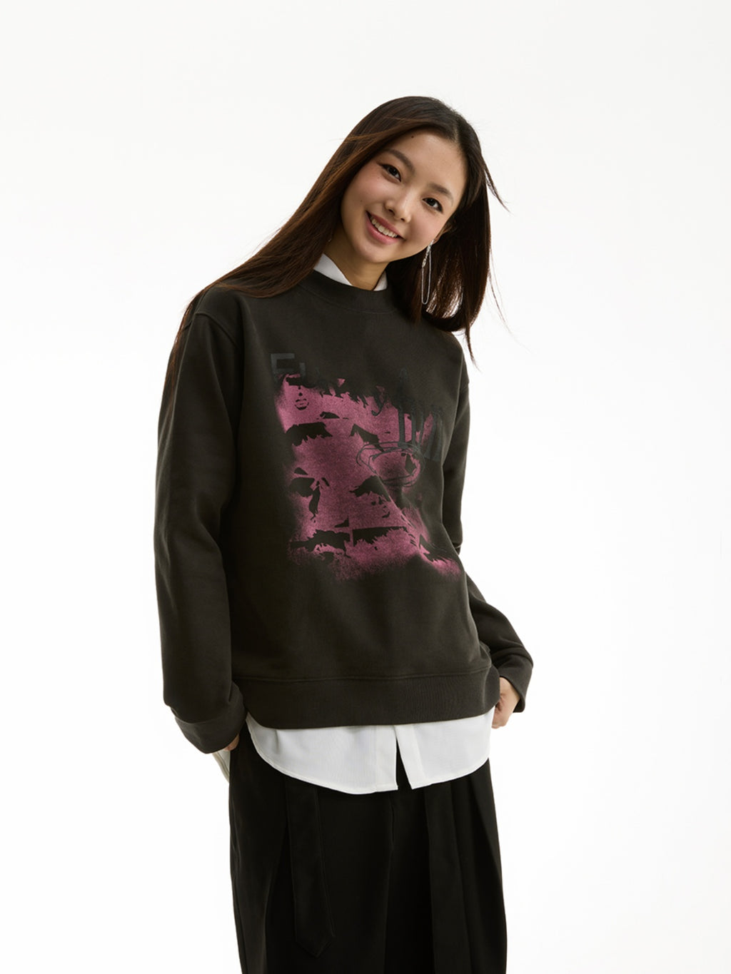 FUNKYFUN Mottled Old Printed Loose Sweater