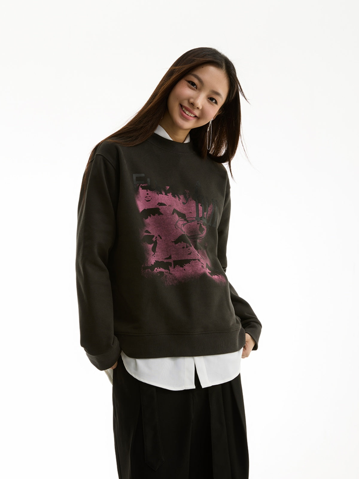 FUNKYFUN Mottled Old Printed Loose Sweater