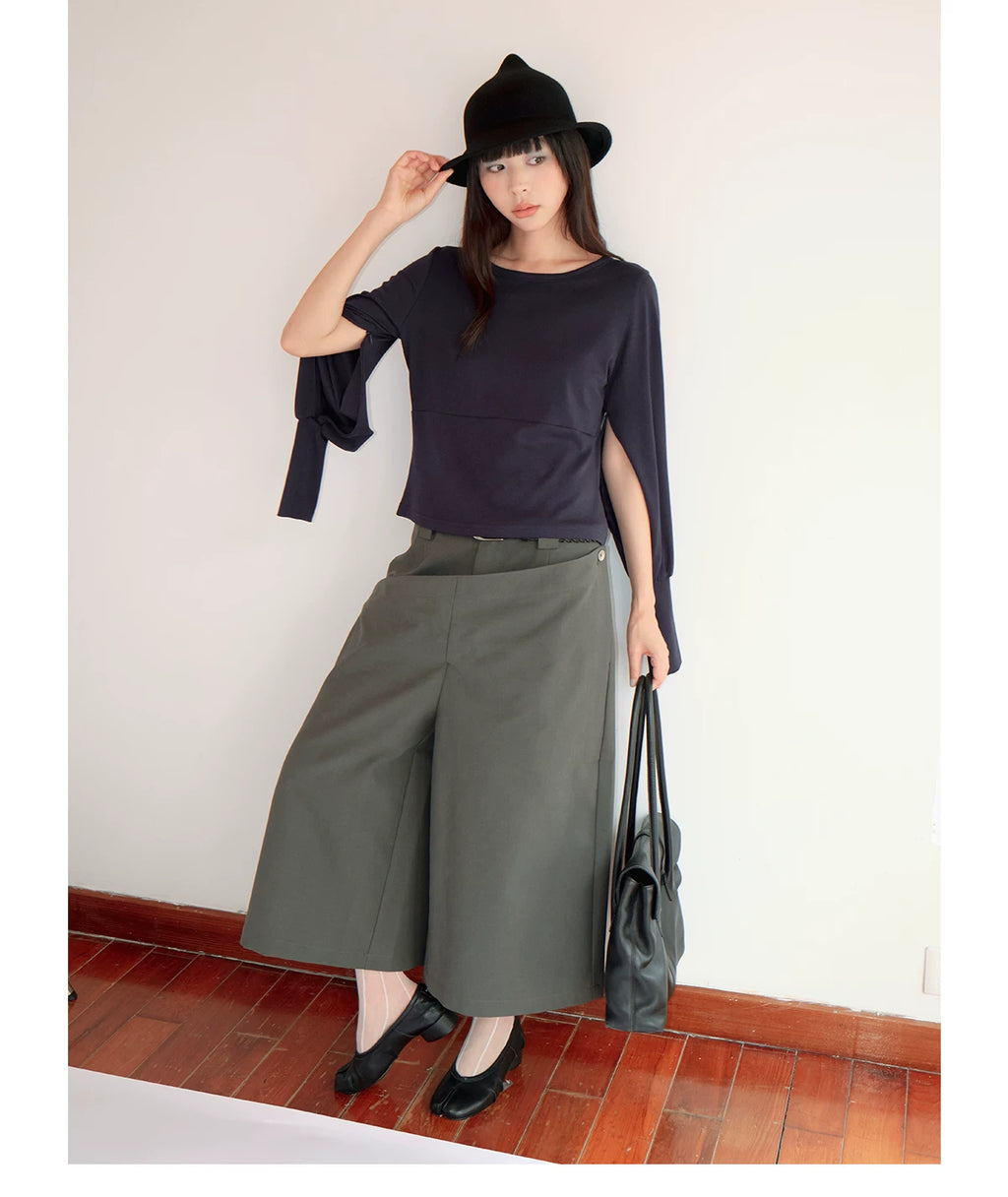 FUNKYFUN Contrast Color Loose Eight-point Trousers