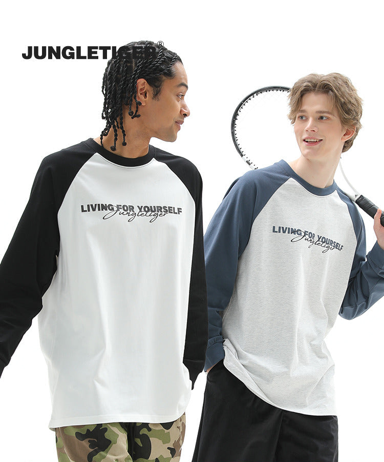 Jungle Tiger Alphabet Shoulder 100% Cotton Long Sleeve Tee