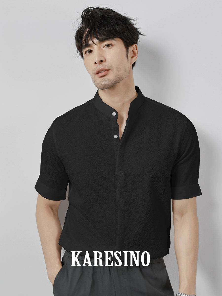 KARESINO Breathable Seersucker Stand-up Collar Shirt