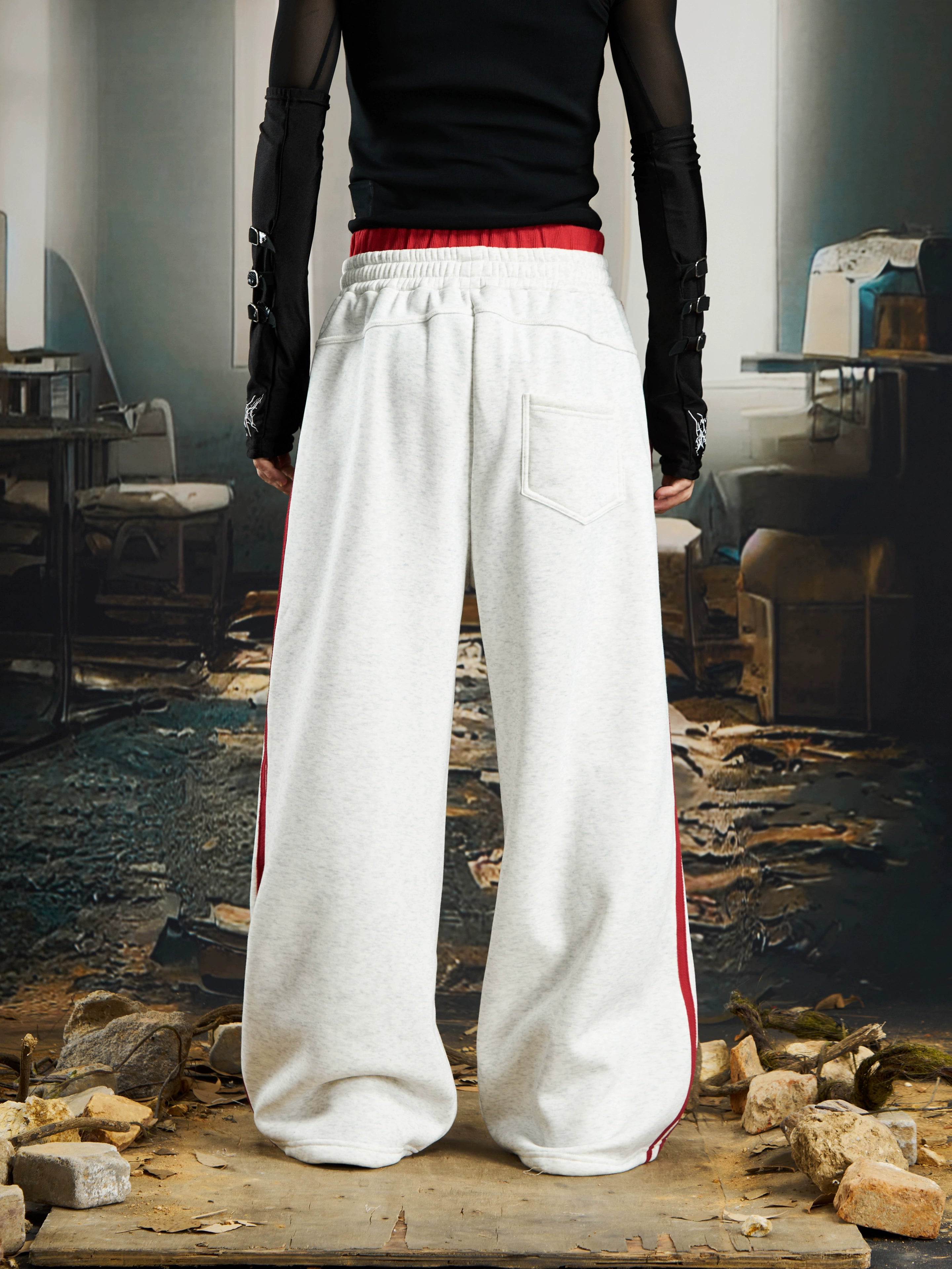 NOMANIAI Double Waist Contrasting Color English Printed Loose Sweatpants