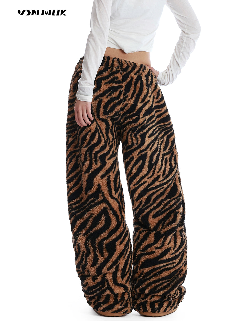 Mershier Vintage Yellow Black Tiger Lamb Wide Leg Pants