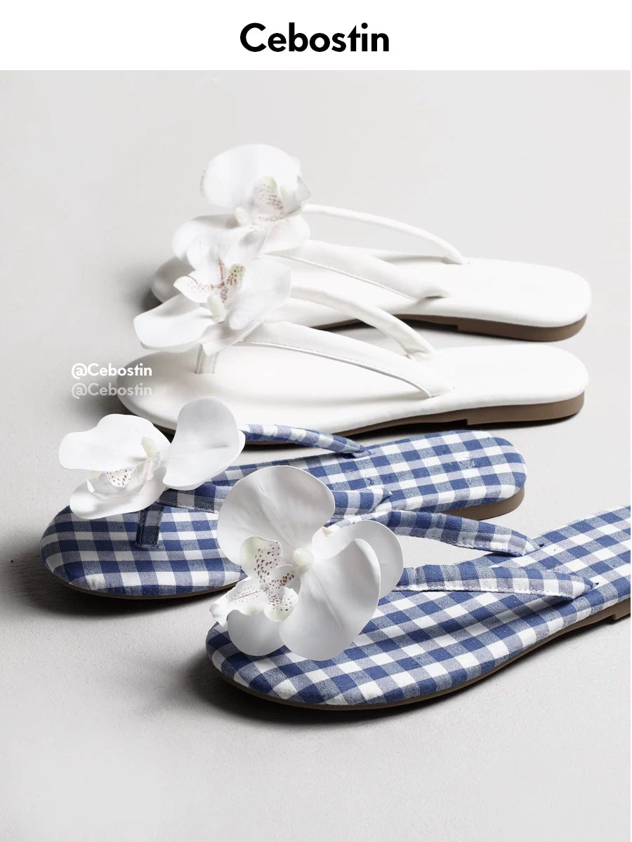 Cebostin Premium Flower Flat Toe Slippers
