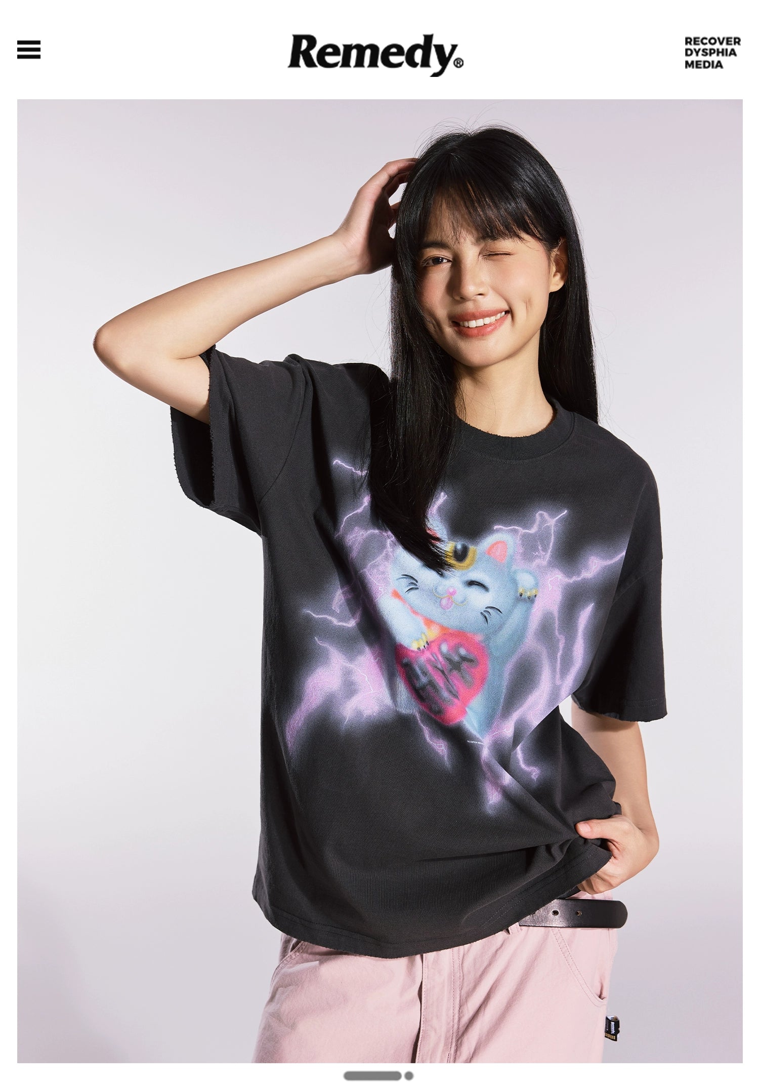 Remedy Thunderbolt Lucky Cat Loose Tee
